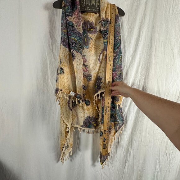Convertible Boho Fringe Vest Lavello Tassel Details Chiffon & Cotton Blend Multi - Picture 4 of 7